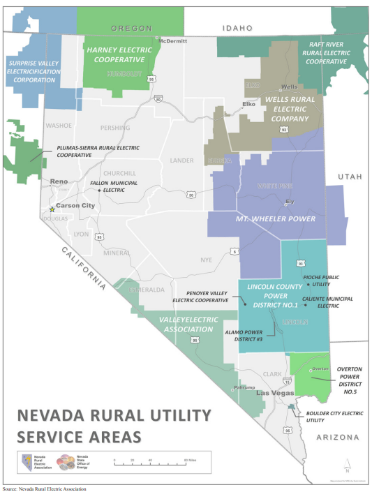 Map of electric cooperatives across Nevada
